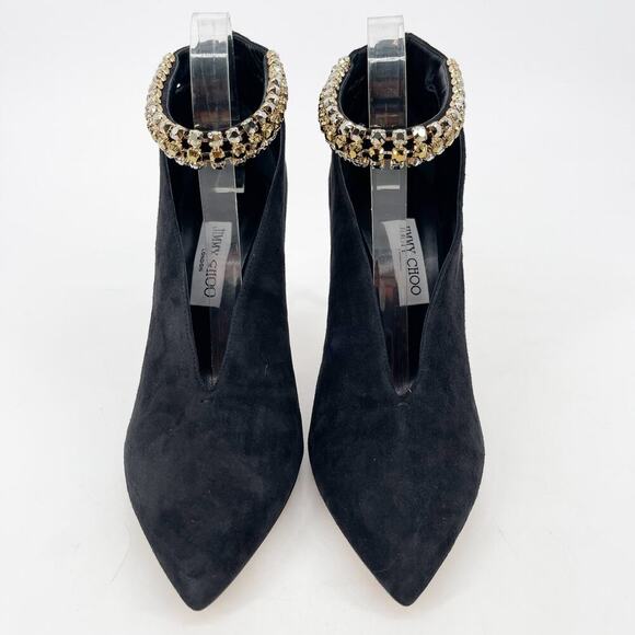 NWB Jimmy Choo Lux 100 Black Suede Gold Crystal Ankle Strap Vamp Bootie IT 41 - Picture 6 of 14